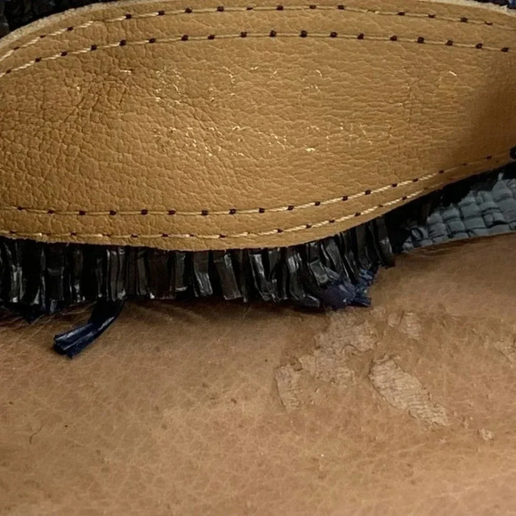 All Black Open-toe Raffia Fringe Pompom Block Heels Ankle Strap Sandals Size 7.5 - Picture 11 of 15